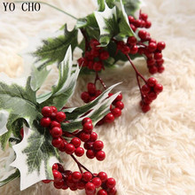 YO CHO, 1 шт., искусственные рождественские ягоды, растения, искусственный цветок «сделай сам», шелковые листья, рождественские украшения, трава 2024 - купить недорого