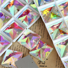 Square Sew On Crystal Rhinestone Crystal AB Bling DIY Sewing Flatback Crystal Stone With Holes Wedding Clothing Decoration 2024 - buy cheap