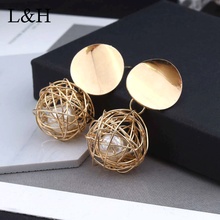 2018 Simulated Pearl Hollowed Alloy Ball Geometric Drop Earrings For Women Alloy Charm Circle Bold Statement Earrings For Women 2024 - buy cheap