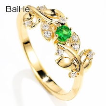 Женское кольцо BAIHE, кольцо из твердого золота 14 к, желтое золото (AU585), 0,12 карат, 100% натуральный Tsavorite & diamond 2024 - купить недорого