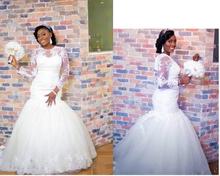 Vintage Lace Mermaid Wedding Dresses Sweep Train Tulle Puffy African Cheap Bridal Gowns 2021 2024 - buy cheap