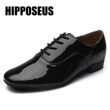 Sapatos de dança dos homens preto marca nova ballroom latin tango sapatos de dança couro patente moderna sapatos de dança crianças meninos saltos quadrados 2024 - compre barato