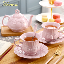 Элегантный розовый керамический чайный набор Ретро фарфоровая чашка чайник Британский цветочный чайник кружка для кафе "время пить чай" вр... 2024 - купить недорого