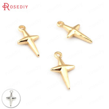 (33216)20 Uds., 12x6,5 MM, 1,5mm, 24K, Color champán, dorado, Cruz de latón, dijes, estrellas, accesorios de joyería 2024 - compra barato