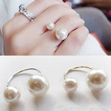Женское кольцо с двумя крупными жемчужинами, регулируемое Открытое кольцо, модное корейское кольцо для девочек вечерние ювелирное изделие в Подарок на годовщину или вечеринку 2024 - купить недорого