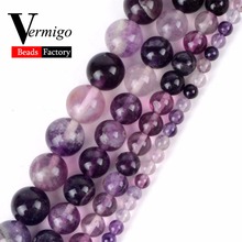 Wholesale Natural Gems Stone Beads Purple Fluorite Round Loose Beads For Jewerly Making 4-10mm Pick Size Diy Bracelet 15" 2024 - buy cheap