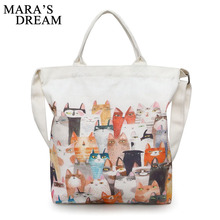 Mara's Dream Cartoon Cat Printed Shoulder Bag Ladies Large Capacity Female Shopping Bag Canvas Bag Summer Beach Bag Girls 2024 - buy cheap
