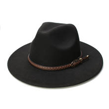 LUCKYLIANJI Retro Women Men Vintage 100% Wool Wide Brim Cap Fedora Panama Jazz Bowler Hat Brown Knit Leather Band (57cm/adjust) 2024 - buy cheap