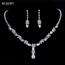 BLIJERY-Conjunto de joyería de cristal para mujer, Gargantilla en forma de lágrima chapada en plata, conjunto de collar y pendientes, joyería nupcial para boda 2024 - compra barato