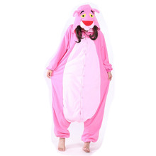 Adulto polar velo rosa pantera desenhos animados kigurumi feminino macacão pijamas cosplay traje para halloween e festa de carnaval 2024 - compre barato
