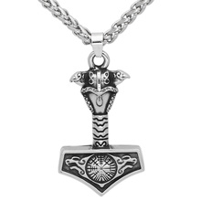 Nordic viking thor hammer Mjolnir Vegvisir  stainless steel odin helmet raven pendant necklace 2024 - buy cheap