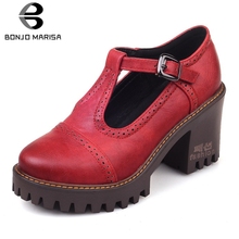 BONJOMARISA Large Size 32-43 Fashion Platform Shoes Woman Pumps Female Buckle Strap Chunky Heels Casual Pumps Woman Shoes 2024 - buy cheap