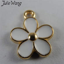 Julie Wang 10PCS Cute  Enamel White Pink Small Flowers Gold Tone Charms Necklace Pendant Findings DIY Jewelry Making Accessory 2024 - buy cheap