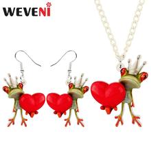 WEVENI-Conjunto de joyería acrílica para mujer, collar con colgante de corazón de amor rojo, pendientes de gota, joyería de moda para mujeres, regalo para chicas, novedad de 2019 2024 - compra barato