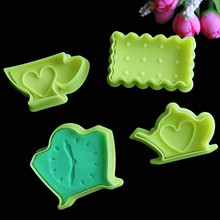 4PCS/SET Fondant Biscuit Stamp Afternoon Tea Time Cookie Cutter Plunger Cutter Pie Crust Mold Biscuit Bakeware Cake Tool 2024 - buy cheap