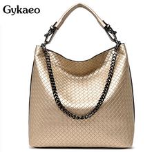 Gykaeo 2022 Summer Women Gold Plaid Handbag Ladies PU Leather Chains Tote Bags Handbags Women Famous Brands Female Bucket Bag 2024 - buy cheap