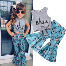2018 Newly Summer Fashion Toddler Baby Girls 2PCS Sleeveless Letter Grey Belt Vest Tops Floral Print Flare Pants Sets 1-5Y 2024 - buy cheap