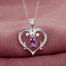 love heart purple zircon silver plated Necklace New Sale silver necklaces & pendants /QXVOVIOK PAWFCSEI 2024 - buy cheap