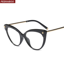 Peekaboo retro cat eye glasses frames for women 2019 transparent optical eyeglasses frame TR90 half metal black leopard 2024 - buy cheap