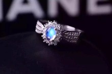 Naturais anel de pedra da lua azul, forma de flor, fresco e bonito, 925 de prata requintado, 2024 - compre barato