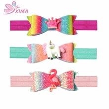 XIMA 1PC 3inch Glitter Hair Bows Mermaid Flamingo Hairband Unicorn Headband Girls Hair Accessories for Party 2024 - buy cheap