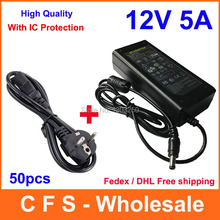 50pcs AC DC 12V 5A Power supply adapter 60W Power Adaptor + Cable Power cord Fedex Free shipping With IC Protection wholesale 2024 - buy cheap