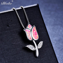 Blaike-Colgante de ópalo de fuego rosa para mujer, collares llamativos, joyería de Color plateado, regalos de San Valentín personalizados 2024 - compra barato