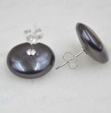 14-15mm coin freshwater pearl stud earring s925arl>Dongguan girl  jewerly Store  free shipping 2024 - buy cheap
