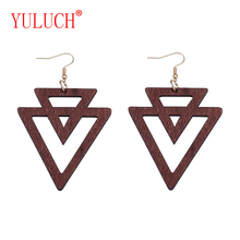 YULUCH African Wooden Geometric Overlapping Inverted Triangle Hollow Pendant for Ethnic Woman Personality Earrings Jewelry 2024 - buy cheap