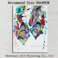 Pintura a mão moderna em tela, pintura abstrata de animais, de raposa, para decoração de sala de estar, pintura a óleo 2024 - compre barato