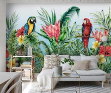 Papel tapiz Tropical para pared, rollos de papel de contacto para interiores, con diseño de flor de loro, para sala de estar 2024 - compra barato