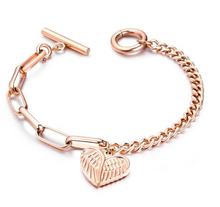 GNAYY JEWELRYrose gold   stainless steel Love Heart Charms Tag Bracelet Link chain 7.3'' Women Fashion Bling 2024 - buy cheap