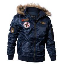 Зимняя куртка-бомбер в стиле милитари, Мужская армейская тактическая куртка в стиле ВВС, теплая шерстяная подкладка, верхняя одежда, парки с капюшоном, пальто пилота 2024 - купить недорого