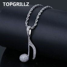 TOPGRILLZ Hip Hop Musical Note Pendant Necklace Copper Gold Silver Color Cubic Zircon Bling Men Women Jewelry Gifts Rope Chain 2024 - buy cheap