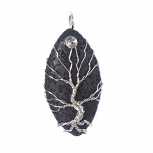 KFT Natural Black Lava Stone Horse Eye Shape Wire Wrapped Tree of Life Chakra Points Reiki Stone Pendant Jewelry For Women Men 2024 - buy cheap