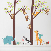 Árbol de animales del bosque, elefante, mono, de los niños para la pared, Fondo de TV, sofá, decoración de pared, Mural 2024 - compra barato