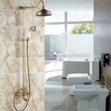 Antique Brass Rainfall Shower Set Faucet + Tub Spout Tap + Handheld Shower Wall Mounted 8" Rain Showerhead Krs104 2024 - buy cheap