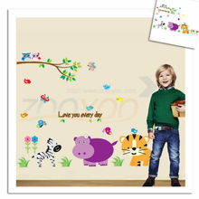Adesivo de parede para decoração de quarto infantil, elefante macaco, leão, zooyoo9046, adesivo de parede removível, pvc 2024 - compre barato