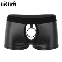 iiniim Mens Lingerie Sissy Gay Panties Soft Faux Leather Cut Out Open Penis Boxer Shorts Bedtime Male Sexy Underwear with O-ring 2024 - buy cheap