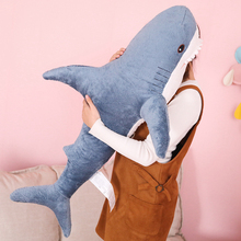 80-140cm novo estilo azul tubarão brinquedos de pelúcia grande peixe pano boneca simulação tubarão pelúcia animais boneca crianças presente de aniversário 2024 - compre barato
