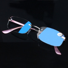 MEIXI-gafas de lectura de aleación de aluminio y magnesio para hombres y mujeres, lentes de lectura para ancianos, lentes H D sin marco, película Azul, venta al por mayor 2024 - compra barato