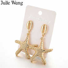 Julie Wang 1 Pair Gold Starfish Shell Stud Earring Sea Beach Summer Cute Fashion Women Girl Earrings Jewelry 2024 - buy cheap