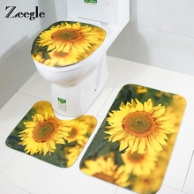 Zeegle Sunflower Printed Mats For Bathroom And Toilet 3pcs Bath Mats Set Non-slip Pedestal Rug Lid Toilet Cover Bathroom Carpets 2024 - buy cheap
