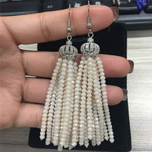Charm 2017 Boho Beige Red Champagne Thick Bead Tassel Earring Crystal Dangle Drop Earrings for Women Jewelry for Wedding Party 2024 - buy cheap