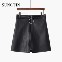 Sungtin Brand White Black Leather Skirt Women PU High Waist Mini Skirts Womens Spring Summer A-Line Zipper Female Good Quality 2024 - buy cheap