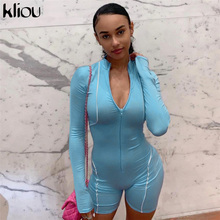 Kliou women fashion playsuit full sleeve zipper fly reflective striped patchwork rompers female elastic skinny bodysuits 2024 - buy cheap