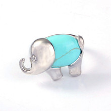 FYJS Unique Gift Silver Plated Elephant Shape Resizable Blue Turquoises Stone Ring Animal Jewelry 2024 - buy cheap