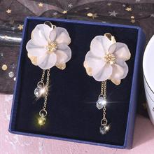 Fashion Women Faux Flower Rhinestone Tassel Pendant Drop Dangle Earrings Jewelry earrings korean 2019 2024 - buy cheap
