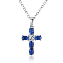 MOONROCY Silver Color CZ Blue Crystal Chokers Pendant Necklace  Cross for Women Dropshipping Womens Jewelry Wholesale Gift 2024 - buy cheap