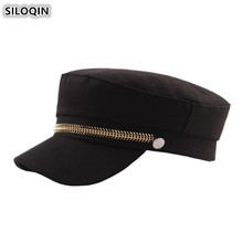 SILOQIN Elegant Retro Flat Cap For Women Autumn Women's Military Hats Golden Chain Decoration Fashion Brands Lady's Winter Hat 2024 - buy cheap